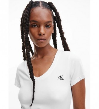 Calvin Klein Jeans Camisola em V de pescoço delgado branca