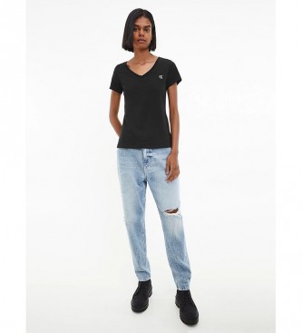 Calvin Klein Jeans Camisola em V de Pescoço Slim Preto