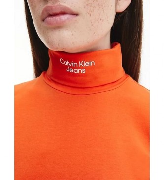 Calvin Klein Empilhado Logotipo Ls Roll T-Shirt laranja