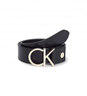 Calvin Klein Logo Belt cintura in pelle nera -ampia, 3,5-