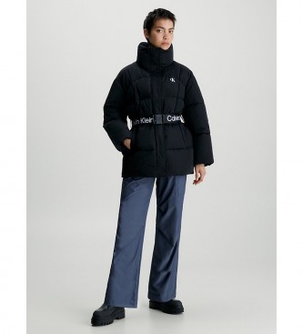Calvin Klein Jeans Luźny puchowy płaszcz z czarnym paskiem w talii