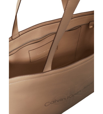 Calvin Klein Jeans Borsa tote grande sottile beige