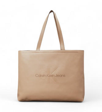 Calvin Klein Jeans Borsa tote grande sottile beige