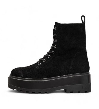 Calvin Klein Jeans Bottines en cuir noir de style militaire 