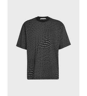 Calvin Klein Jeans Czarna luźna koszulka z logo na całej powierzchni