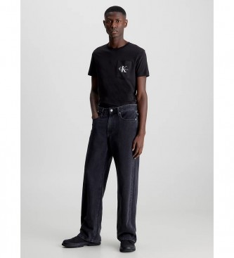 Calvin Klein Jeans T-Shirt mit Monogramm und Tasche Schwarz