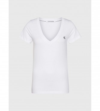 Calvin Klein Jeans Wąska koszulka z dekoltem w szpic, biała
