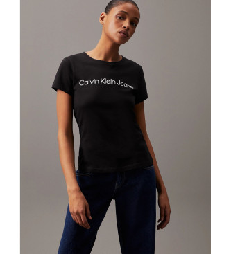 Calvin Klein Jeans Schmales Logo-T-Shirt aus Bio-Baumwolle schwarz