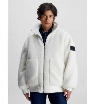 Calvin Klein Jeans Vendbar fleece-bomberjakke hvid