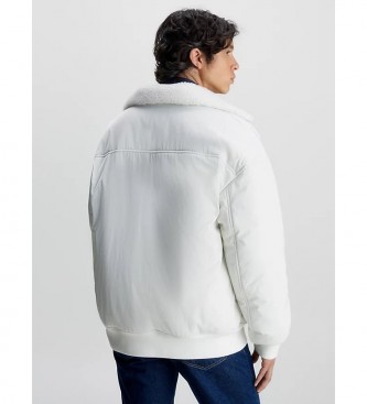 Calvin Klein Jeans Giubbotto bomber in pelliccia di shearling reversibile bianco