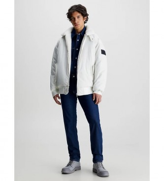 Calvin Klein Jeans Giubbotto bomber in pelliccia di shearling reversibile bianco