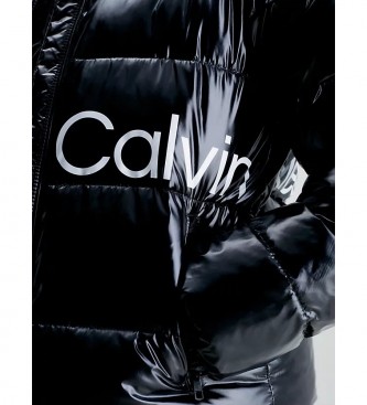 Calvin Klein Jeans Piumino Grigio In Metallo Liquido Con Cappuccio