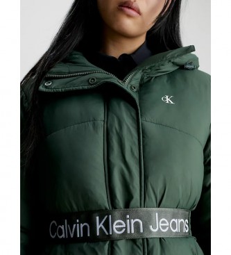 Calvin Klein Jeans Casaco de nylon para baixo com cinto verde