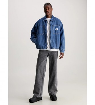 Calvin Klein Jeans Prešita jakna iz džinsa z zadrgo modra