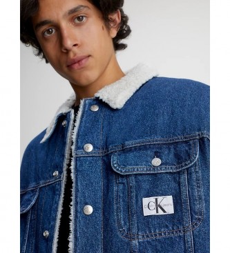 Calvin Klein Jeans Modra džins jakna s krznom iz flisa