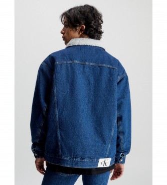 Calvin Klein Jeans Blauwe denim jas met fleece bont