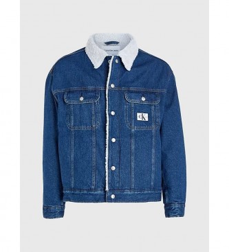 Calvin Klein Jeans Blauwe denim jas met fleece bont