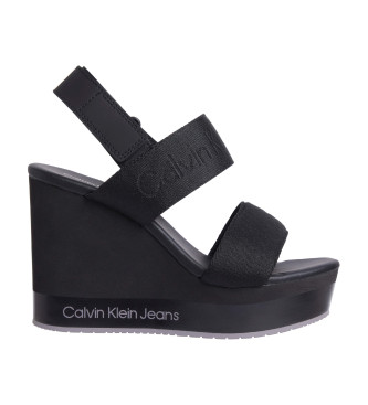 Calvin Klein Jeans Sandlias de cunha com plataforma preta -Altura da cunha 10,8 cm