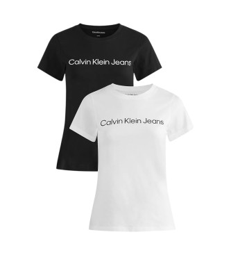 Calvin Klein Jeans Pack de 2 camisetas con logotipo blanco, negro