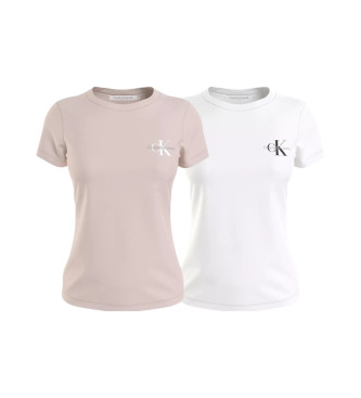 Calvin Klein Jeans Confezione da 2 magliette monogrammate, bianche e rosa