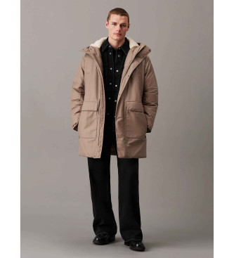 Calvin Klein Jeans Parka met beige nylon en katoenen vulling