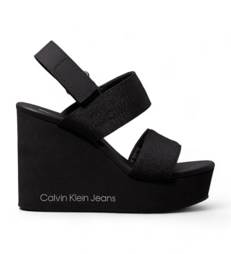 Calvin Klein Jeans Sandlia de cunha preta -Altura da cunha 10,8cm
