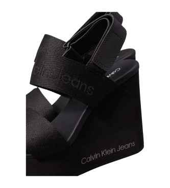 Calvin Klein Jeans Sandlia de cunha preta -Altura da cunha 10,8cm