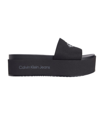 Calvin Klein Jeans Chanclas de lona con plataforma negro -Altura plataforma 6cm-