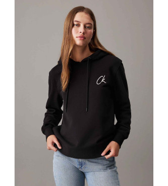 Calvin Klein Jeans Sweatshirt i bomuldsfleece med htte og logo, sort