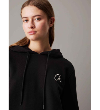 Calvin Klein Jeans Cotton fleece sweatshirt with hood and logo black