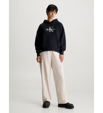 Calvin Klein Jeans Zwart sweatshirt met monogram en capuchon van katoen