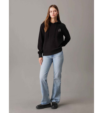 Calvin Klein Jeans Sweatshirt i bomuldsfleece med htte og logo, sort