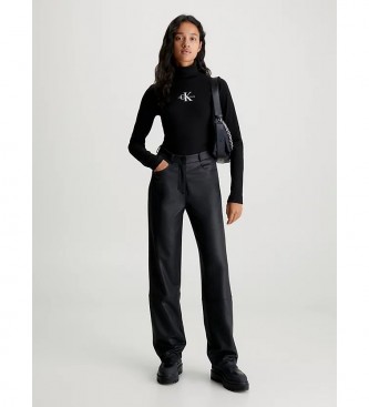 Calvin Klein Jeans Top com gola em V canelada e monograma em preto