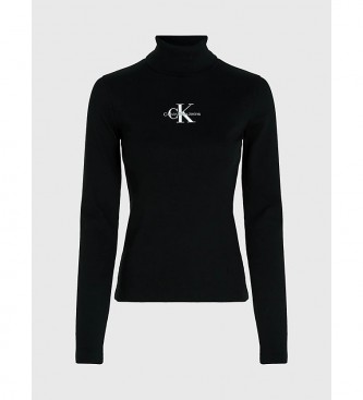 Calvin Klein Jeans Top com gola em V canelada e monograma em preto