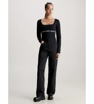 Calvin Klein Jeans Top a maniche lunghe in punto Milano nero