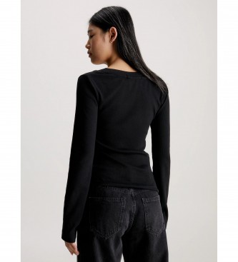 Calvin Klein Jeans Black slim ribbed top with V-neckline