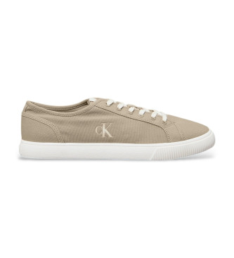 Calvin Klein Jeans Beigefarbene Canvas-Turnschuhe mit niedrigem Profil