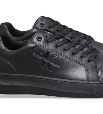 Calvin Klein Jeans Chunky Cupsole Mono zwart leren sportschoenen