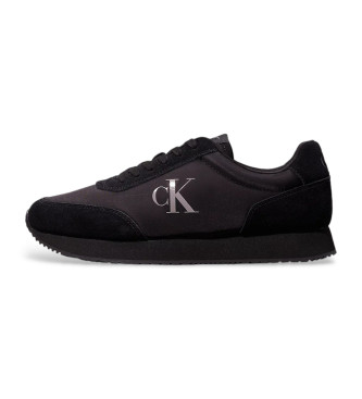 Calvin Klein Jeans Schwarze Lederturnschuhe mit seitlichem Logo