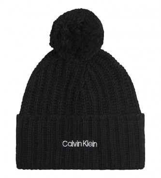 Calvin Klein Feijão Pompom de malha preto Oversized Knit Pompom Beanie