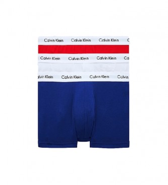 Calvin Klein Lot de 3 caleçons en coton extensible bleu, blanc, rouge