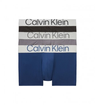 Calvin Klein 3er Pack Low Rise Boxershorts - Steel Micro blau, schwarz, grau