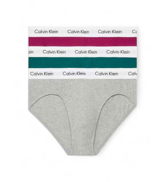 Calvin Klein Conjunto de 3 cuecas elsticas de algodo cinzentas, verdes e cor-de-rosa