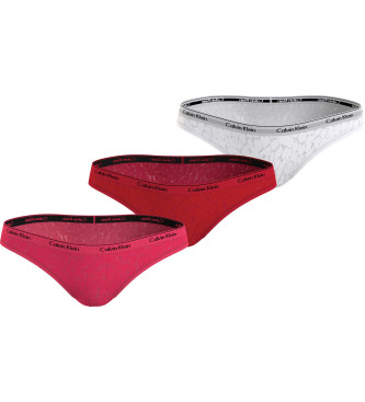 Calvin Klein Paket 3 klasičnih čipkastih spodnjih hlačk v roza, rdeči in sivi barvi