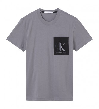 Calvin Klein T-shirt grigia con tasche impiombate