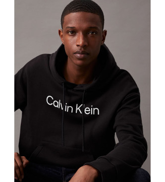 Calvin Klein Fleece sweatshirt med huva och logotyp svart