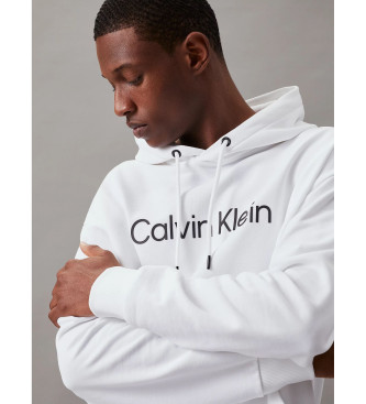 Calvin Klein Bombažna jopa iz flisa s kapuco in belim logotipom