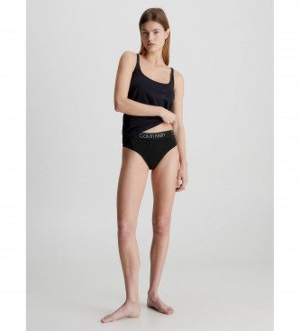 Calvin Klein Bodystocking preto de cintura subida com fio dental