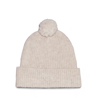 Calvin Klein Zacht gebreide beige beanie met pompon