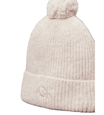 Calvin Klein Cappello lavorato a maglia morbida con pompon beige